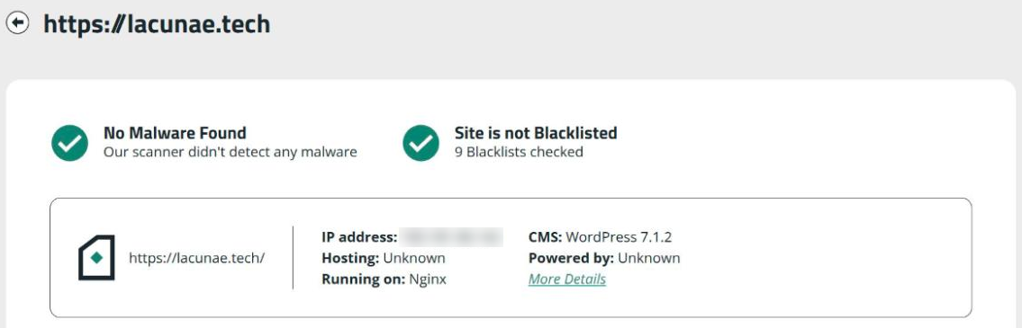 Sucuri SiteCheckでサイトをスキャンした結果の画面